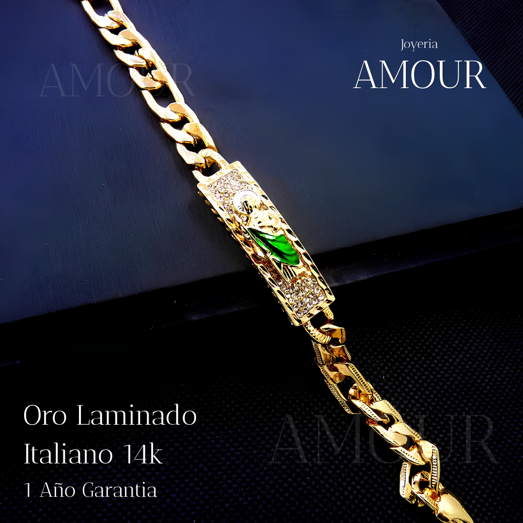 Pulsera San Judas Tadeo en Oro Laminado 14k Italiano