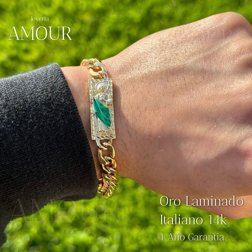 Pulsera San Judas Tadeo en Oro Laminado 14k Italiano